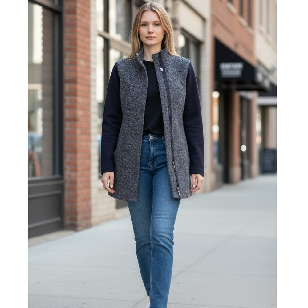 Ann Taylor Paneled Zippered Coatagin Coat Wool Blue Gray M